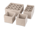 Beige Stoff-Organizer für Schubladen: zwei große und zwei kleine Fächer.