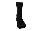 Black crew sock with a space-themed pattern featuring an astronaut and stars