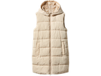 Long beige hooded puffer vest