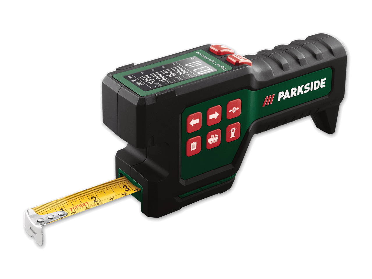 Ein digitaler Maßband von Makita mit integriertem Display.