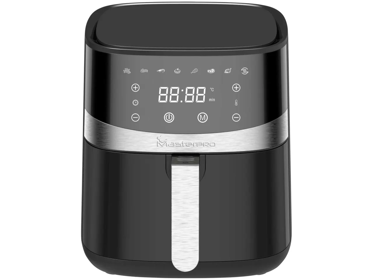 MasterPRO digitális kijelzős forrólevegős fritőz, fekete színben.