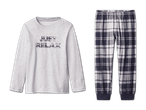 Grauer Pyjama mit „JUST RELAX“-Aufschrift und karierter Hose