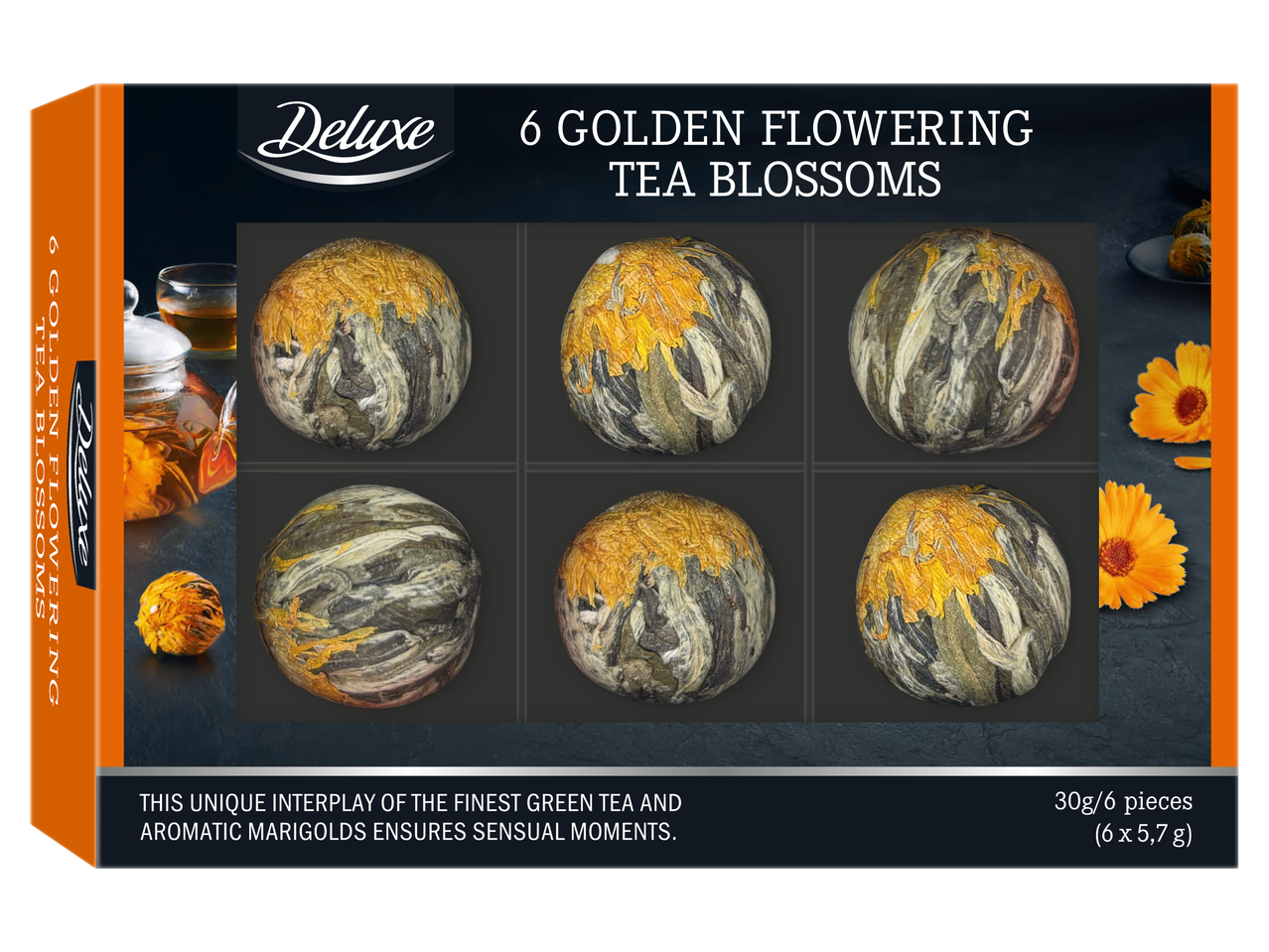 Deluxe Golden Flowering teeõied saialilledega, 6 tükki.