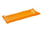 Orange inflatable air mattress for swimming, isolated on a white background.