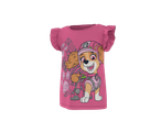 T-shirt rosa de menina com imagem de cão e folhas tropicais