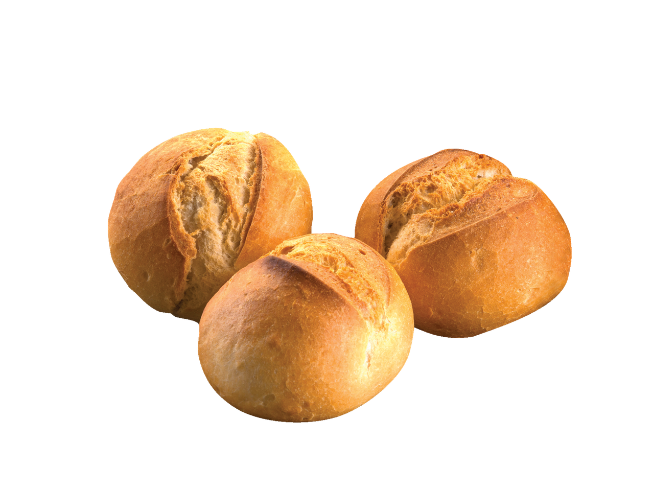 Três pãezinhos frescos.