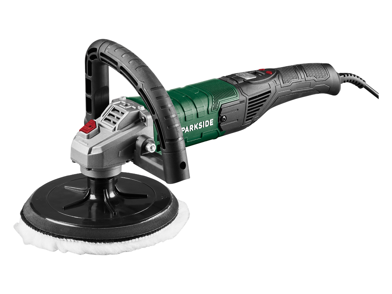 Polirka za automobil s ručkom i bijelom podlogom za poliranje.