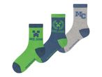 Three pairs of Minecraft-themed socks in green, blue, and grey.
