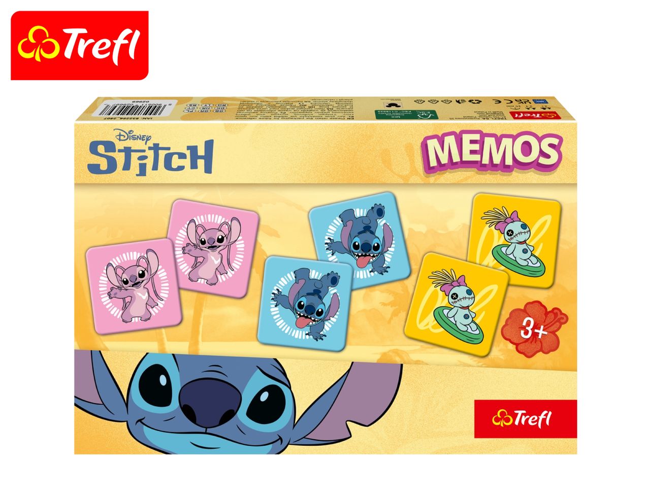 Disney Stitch memory game with character cards and a 3+ age rating.
