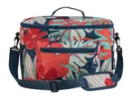 Floral cooler bag with a shoulder strap and front pocket, featuring red, blue, and teal patterns.