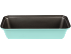 Moule à pain rectangulaire avec intérieur antiadhésif et extérieur turquoise.