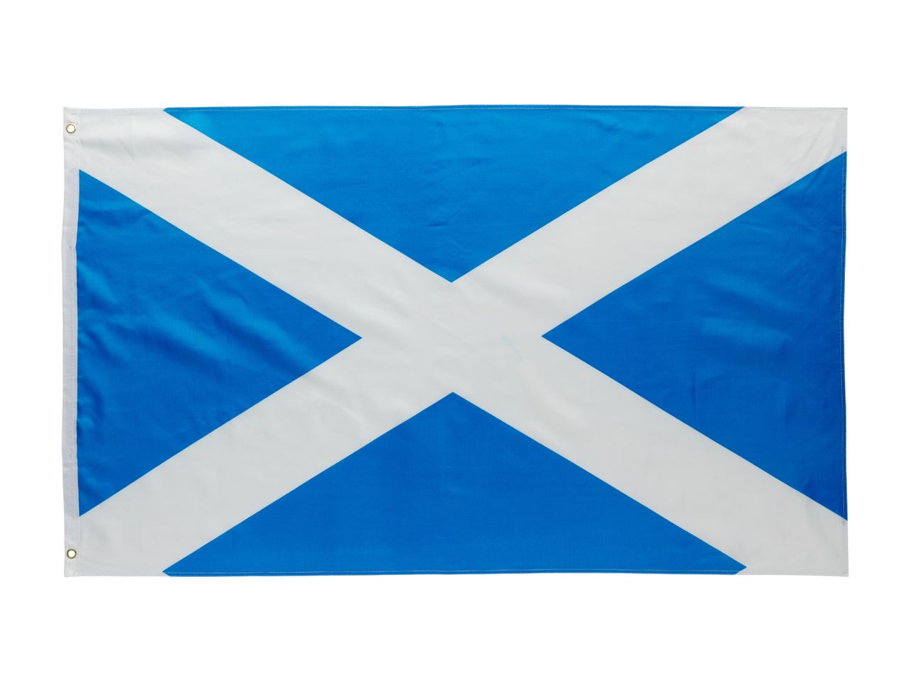 A Scottish flag with a blue background and a white saltire.