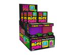 Display of colorful NeeDoh Nice Cube stress balls, featuring 'Super Solid Squish!' and 'Groovy Goo!'