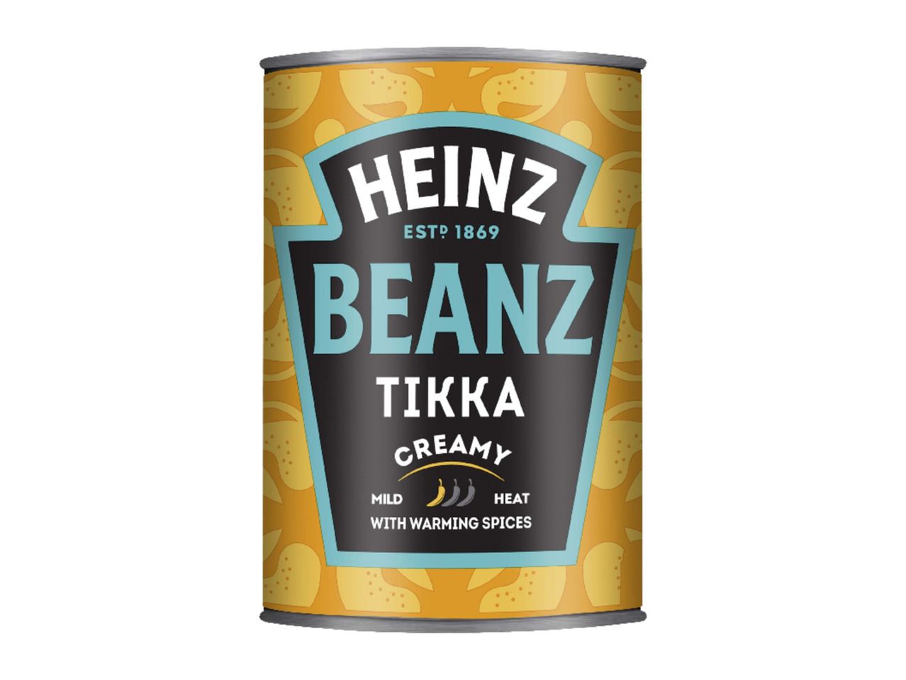 A can of creamy tikka baked beans with warming spices.
