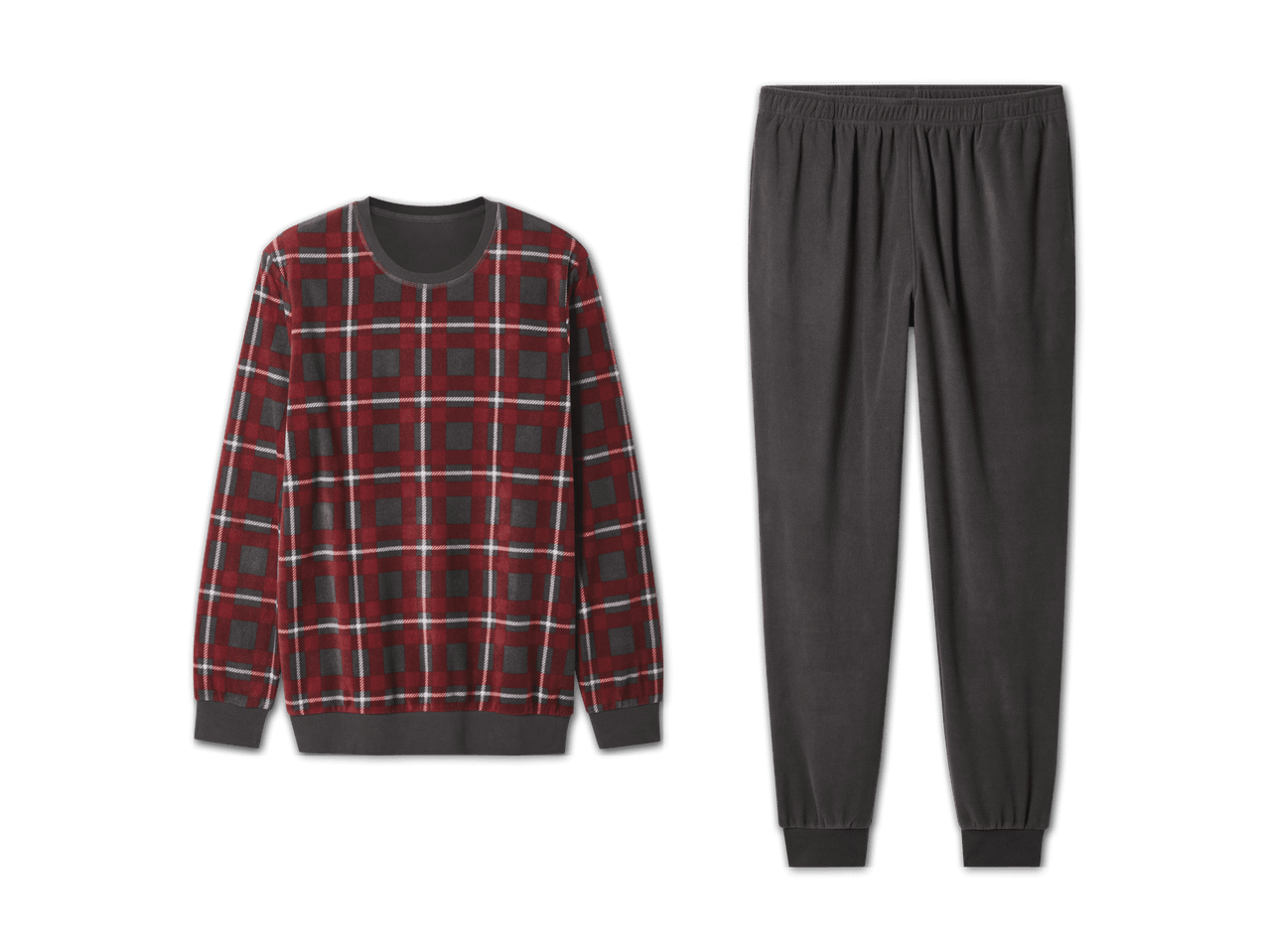 Kariertes Pyjama-Oberteil und unifarbene Pyjama-Hose in Dunkelgrau