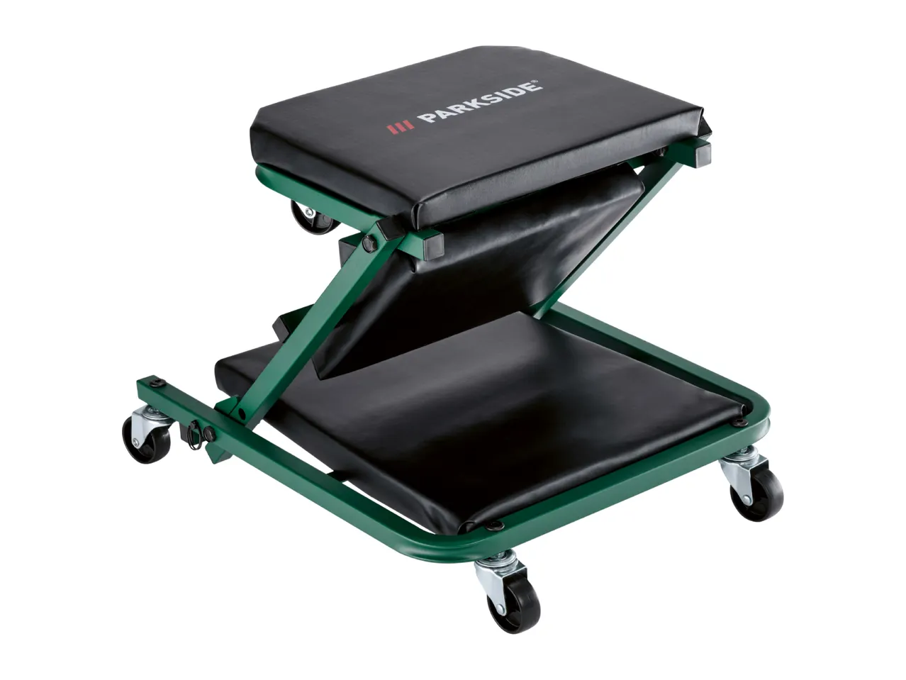 PARKSIDE 2-in-1 workshop stool and creeper, green and black, on wheels