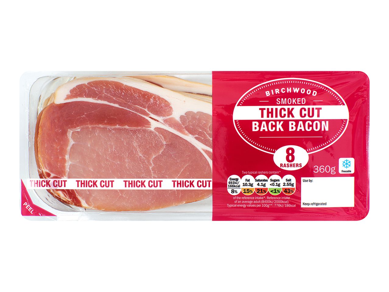 Birchwood smoked thick cut bacon: 8 rashers.