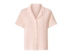 Light pink short-sleeved button-up shirt with a crinkled texture