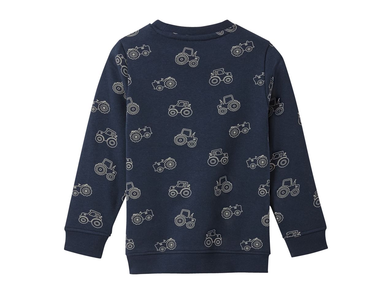Dark blue children's sweatshirt with white tractor patterns