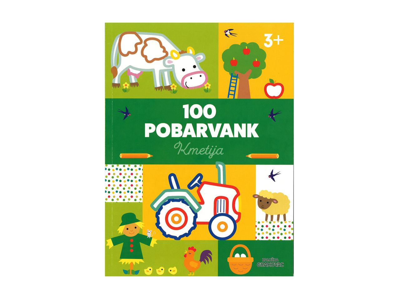 Knjiga za barvanje s 100 pobarvankami na temo kmetije.