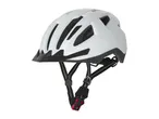 White bicycle helmet with black accents.