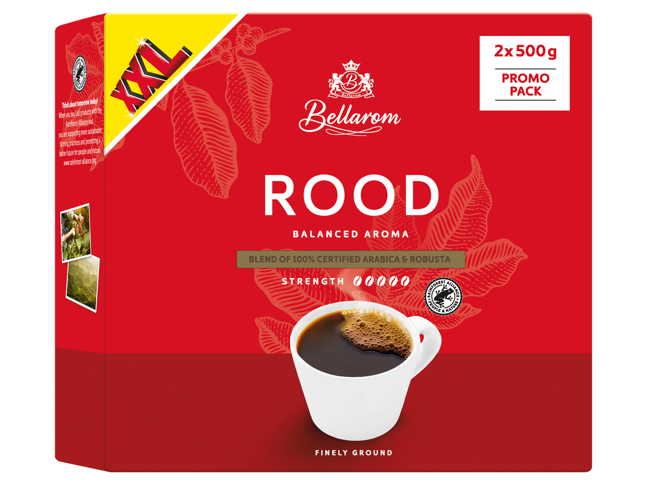 Bellarom Rood koffie, Arabica en Robusta blend, 2x500g verpakking.