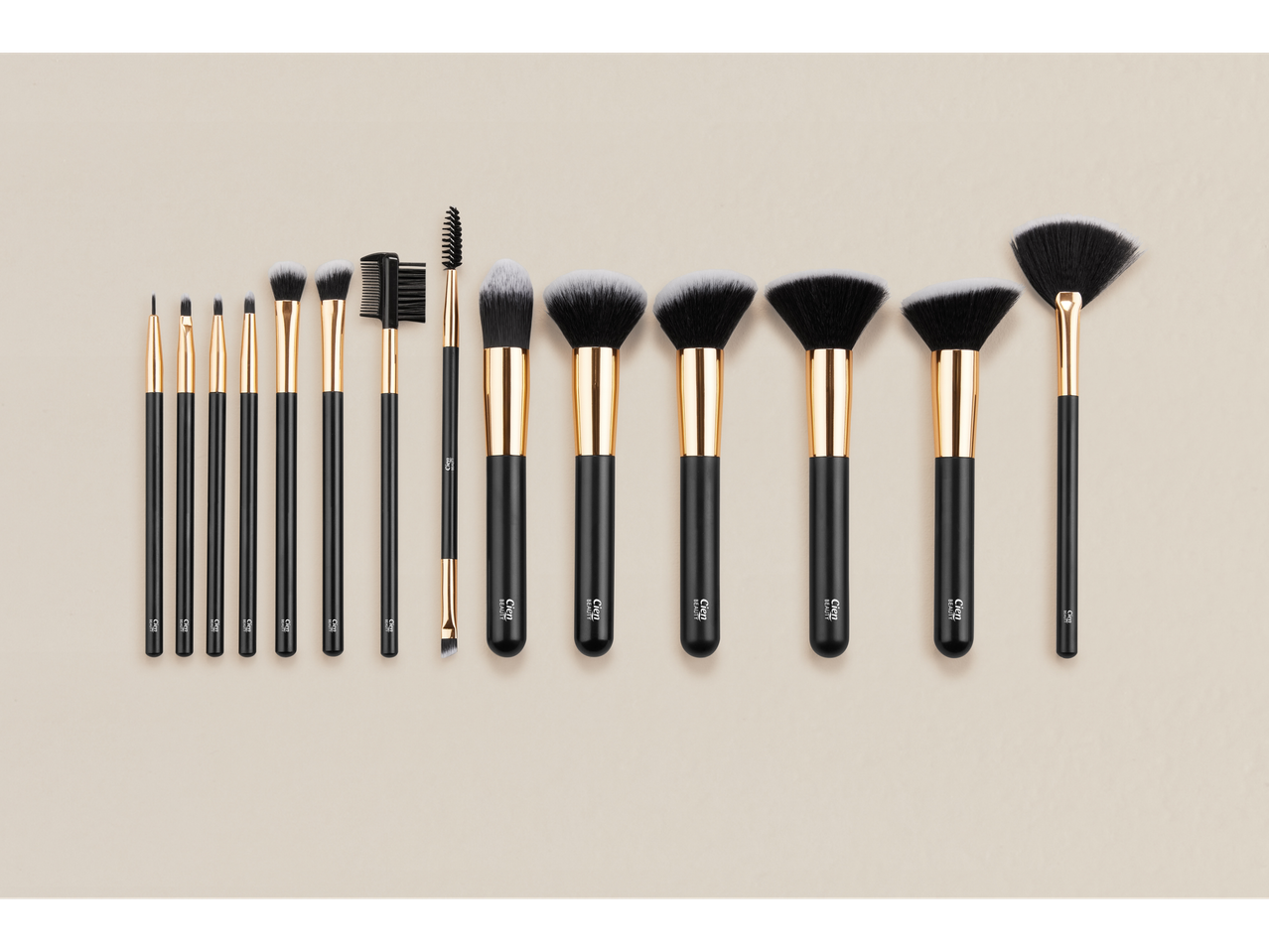 Cien BEAUTY set complet de 12 pensule de machiaj negre și aurii.
