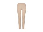 Et par beige leggings på en hvid baggrund.