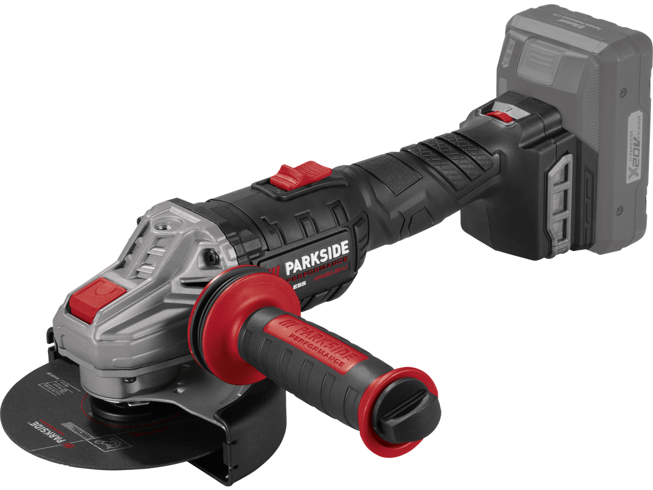Rebarbadora angular PARKSIDE PERFORMANCE 20 V com bateria e disco de corte.