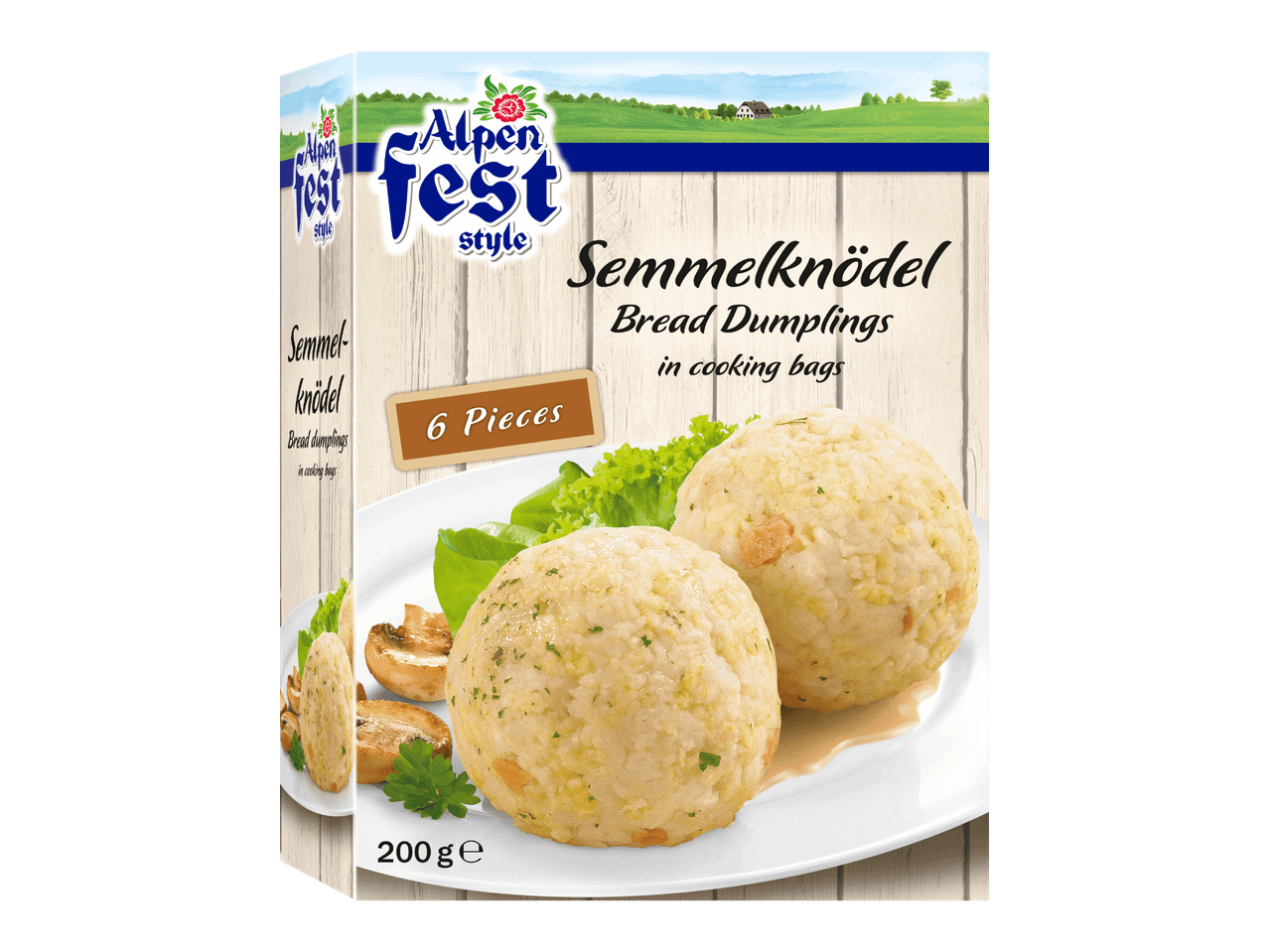 Alpen Fest -tyyliset Semmelknödel-leipänyytit keittopusseissa, 6 kappaletta, 200 g.