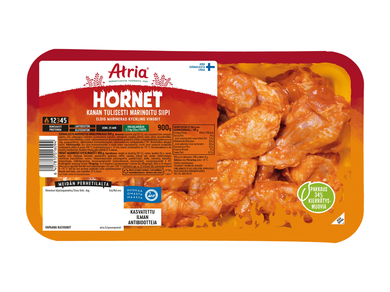 Atria Hornet tulisesti marinoituja siipiä.