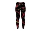 Black leggings with red and yellow abstract swirl pattern