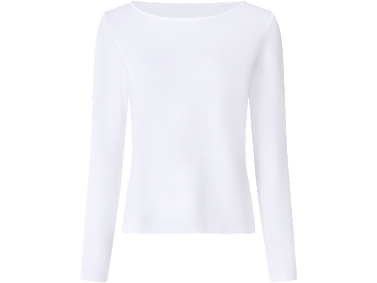 Balti moteriški marškinėliai ilgomis rankovėmis su laivelio formos iškirpte