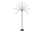 Black floor lamp with ten adjustable, white, cylindrical LED lights arranged in a fan shape.