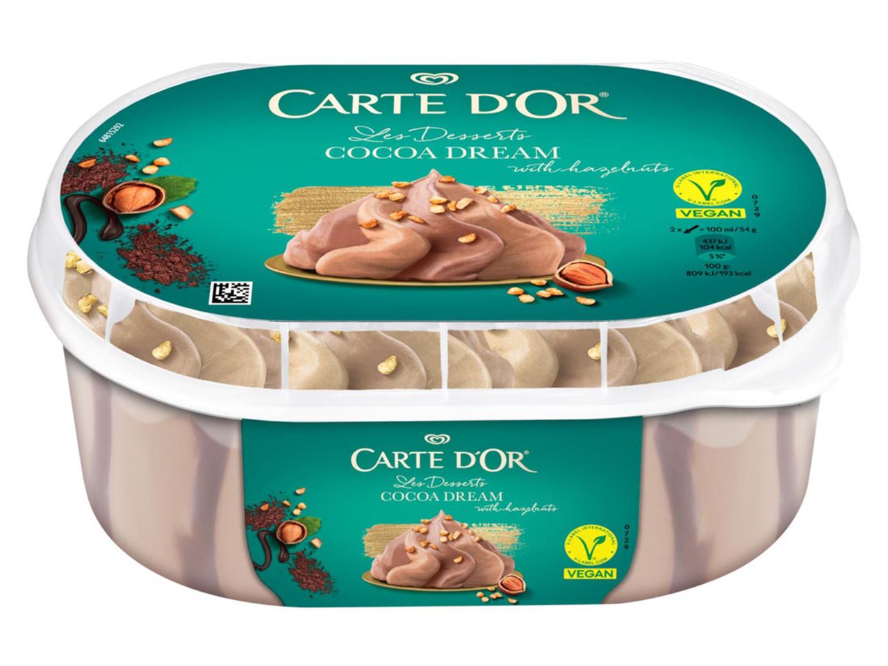 Carte D'Or Les Desserts Cocoa Dream vegán fagylalt, mogyoróval.