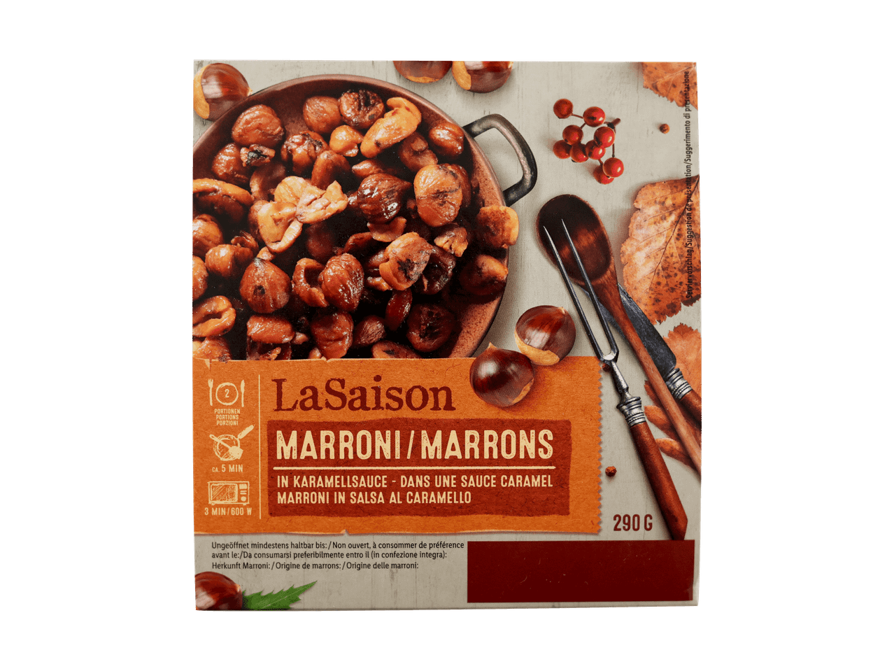 Confezione di marroni in salsa al caramello La Saison, 290g.