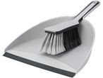 A gray dustpan and brush set.
