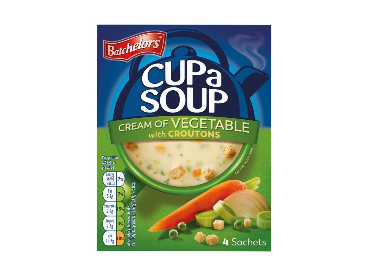 Batchelors Cup a Soup Cream of Vegetable with Croutons, 4 sachets.