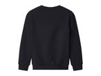 Black long-sleeved sweatshirt with ribbed cuffs and hem, back view.