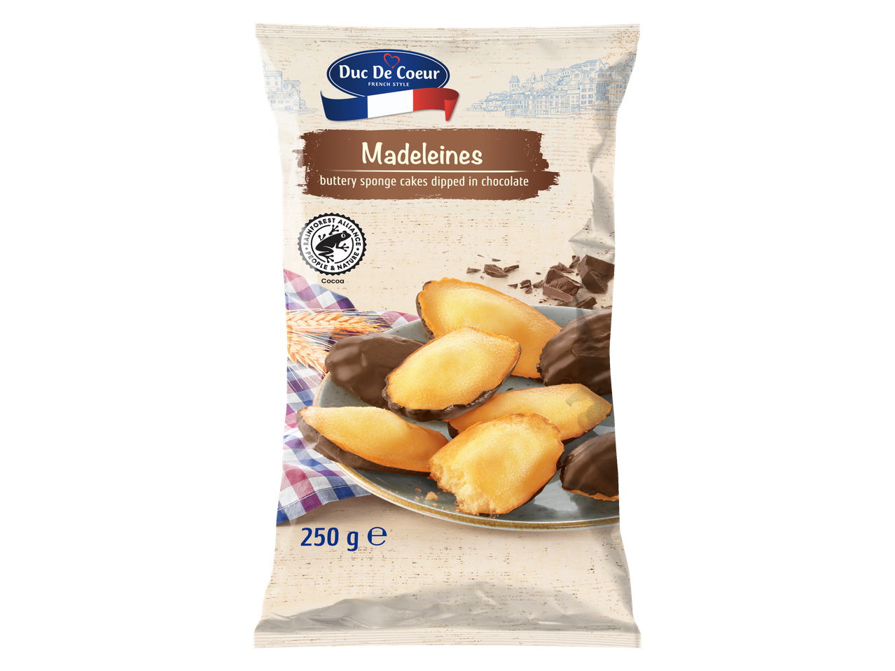 Madeleines Duc de Coeur cu ciocolată.