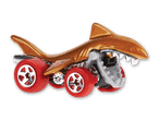 Ein braunes Hot Wheels Shark-Fahrzeug mit roten Rädern.