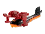 Spielzeug-Wasserflugzeug in Rot, Schwarz und Orange mit Flammenmuster und der Aufschrift 'WATER BOMBER'.