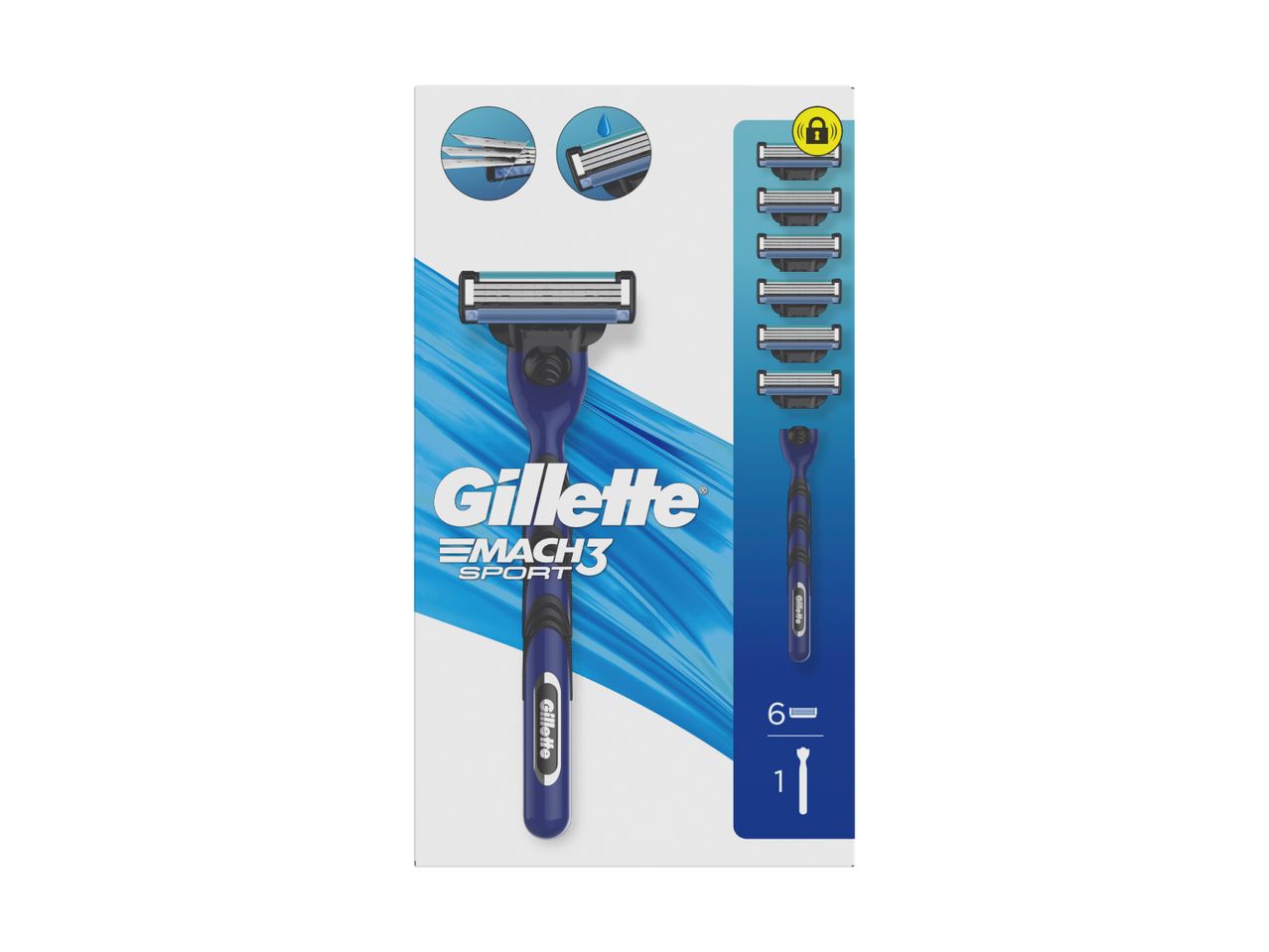 Gillette Mach3 Sport Rasierer-Set mit 6 Klingennachfüllungen.