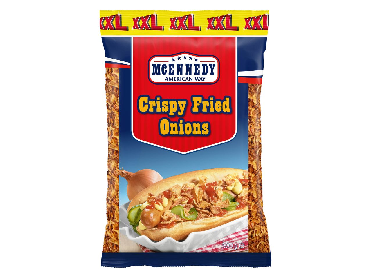 Oignons frits croustillants McKennedy, parfaits pour les hot-dogs.
