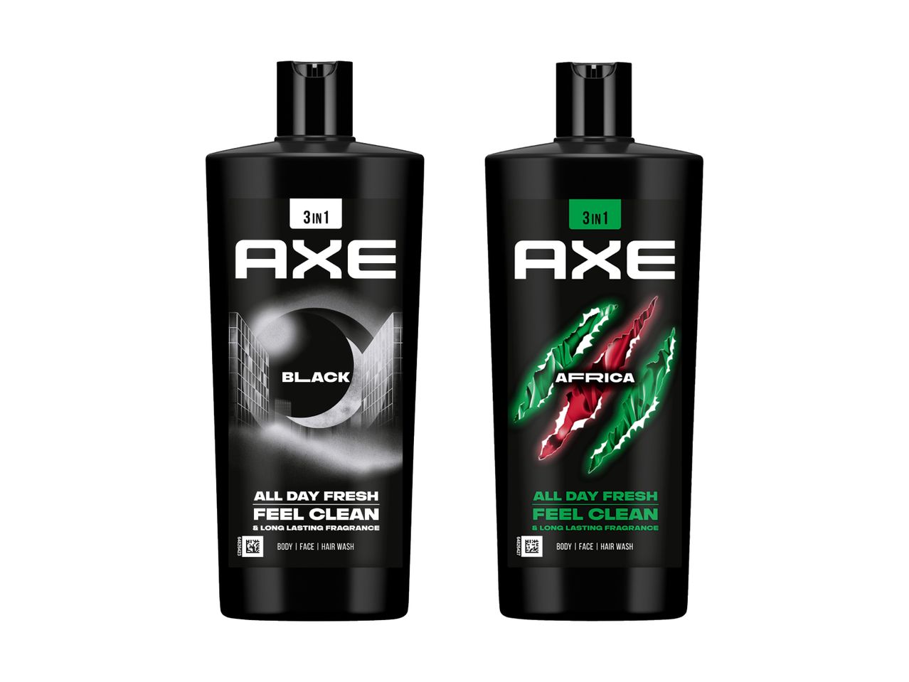 Zwei Axe 3-in-1 Duschgels: Black und Africa.