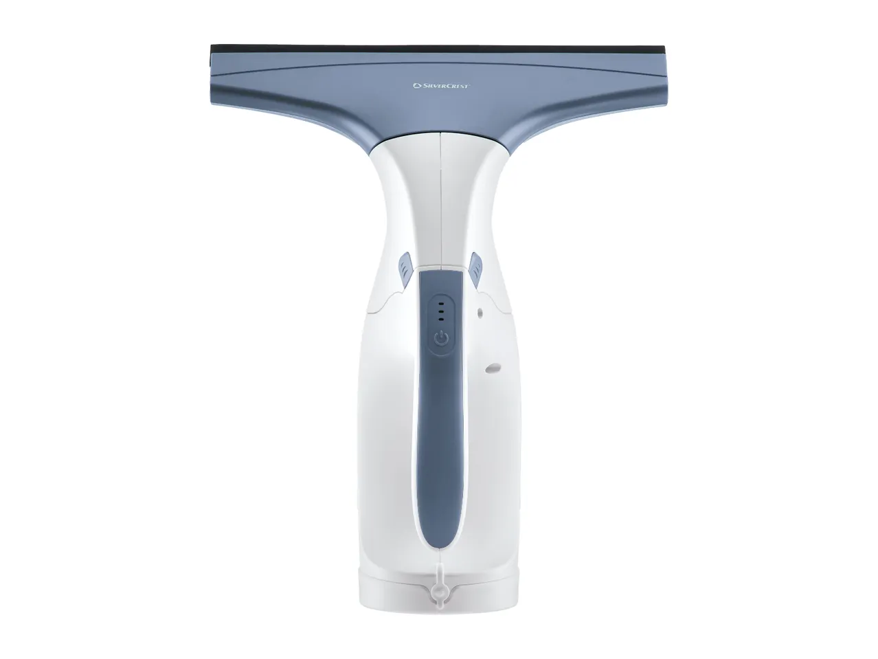 White and grey window vacuum cleaner with a power button and indicator lights.