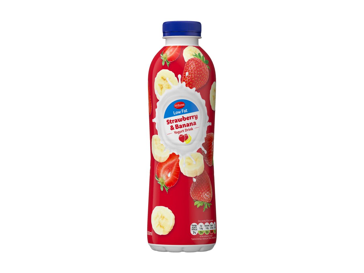 Milbona Low Fat Strawberry & Banana Yogurt Drink bottle.