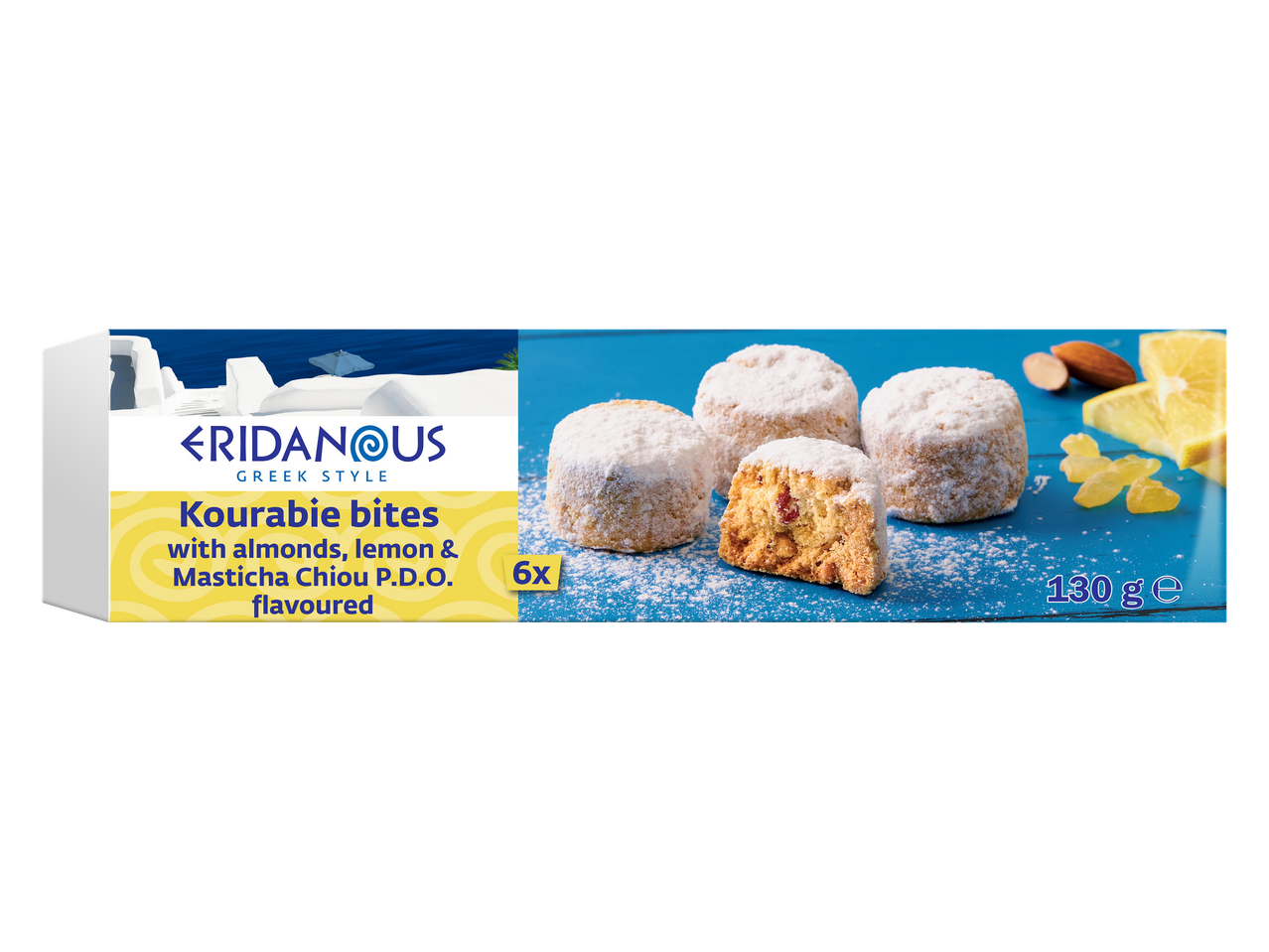 Eridanous Kourabié kąsneliai: migdolų, citrinos ir mastikų skonio.
