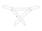 White clothes drying rack with blue accents, unfolded and ready for use.