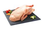 Pato cru com legumes.